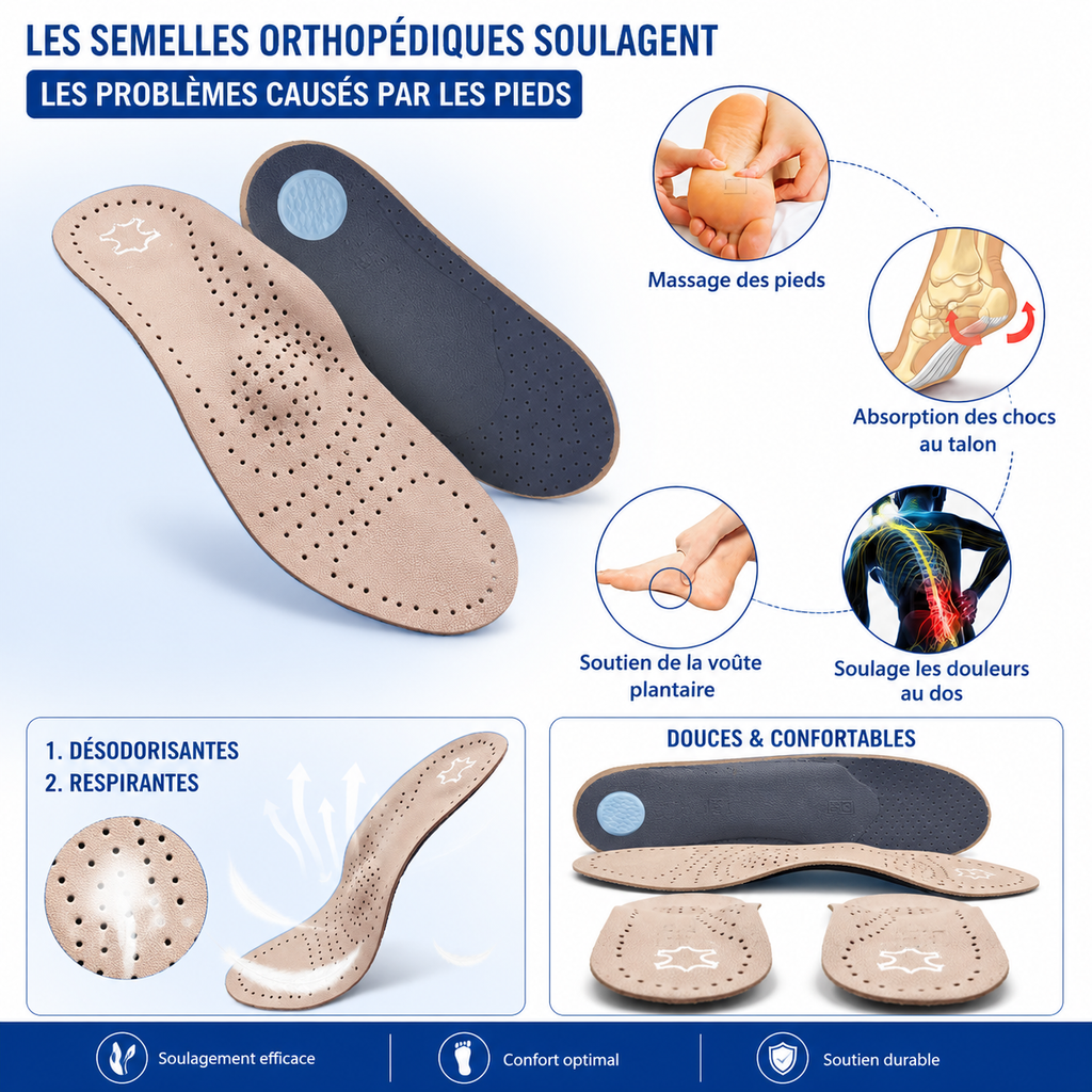 Semelles Orthopédiques Cuir Véritable Voûte Plantaire Pieds Plats