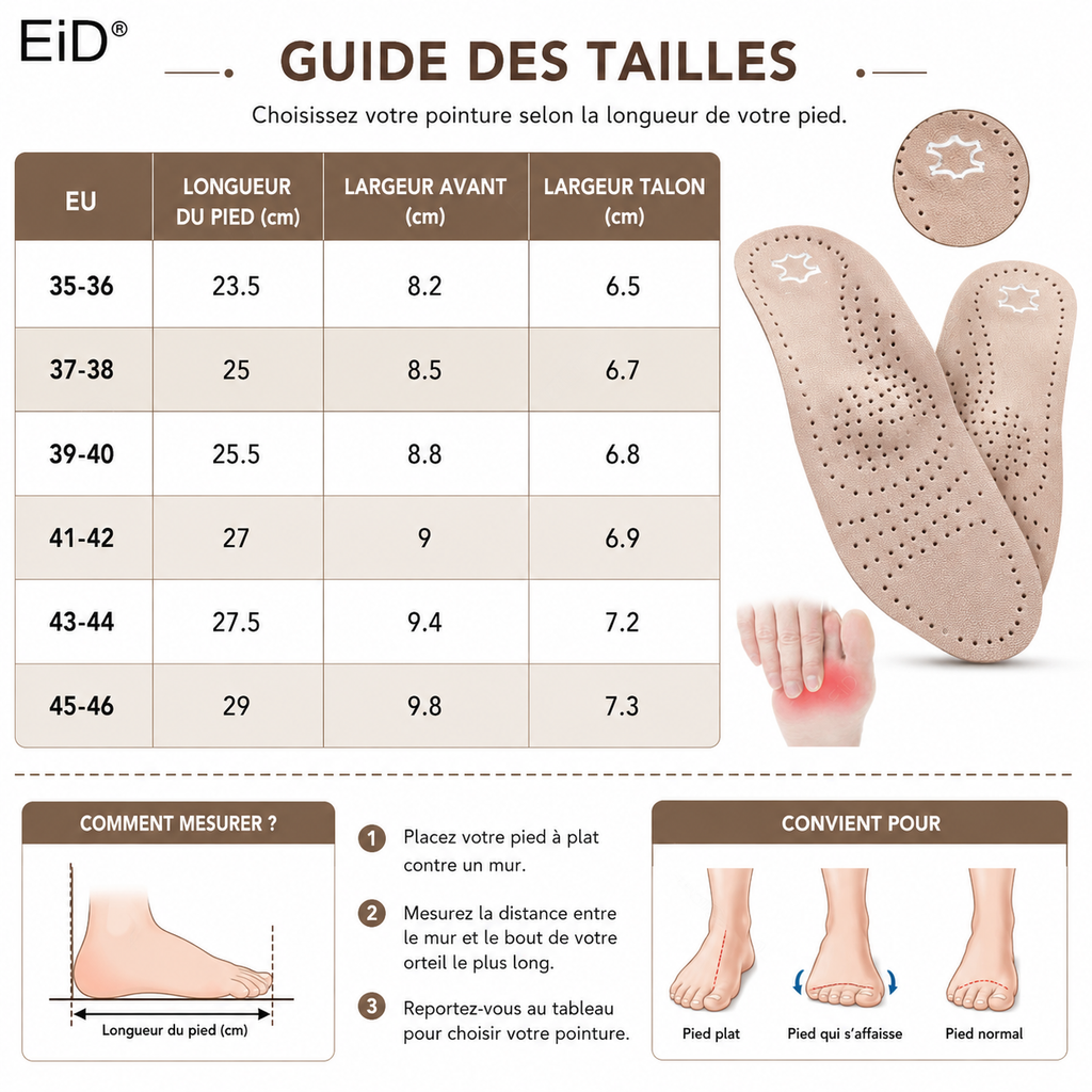 Semelles Orthopédiques Cuir Véritable Voûte Plantaire Pieds Plats