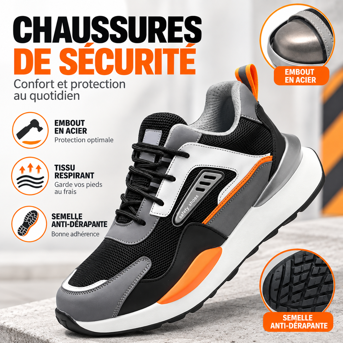 Chaussures de Sécurité Homme Embout Acier Anti-écrasement Anti-perforation