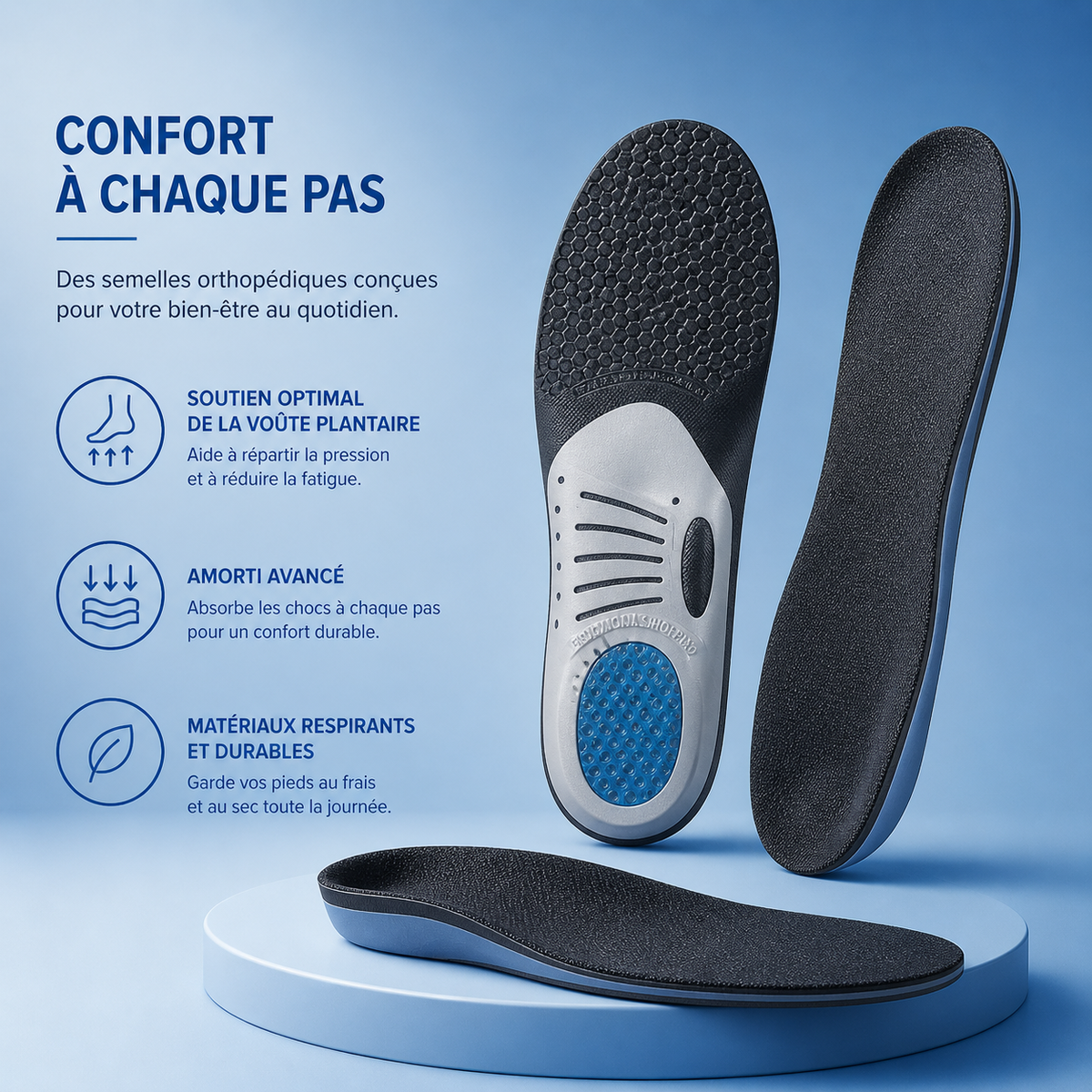Semelles confort gel amortissant talon
