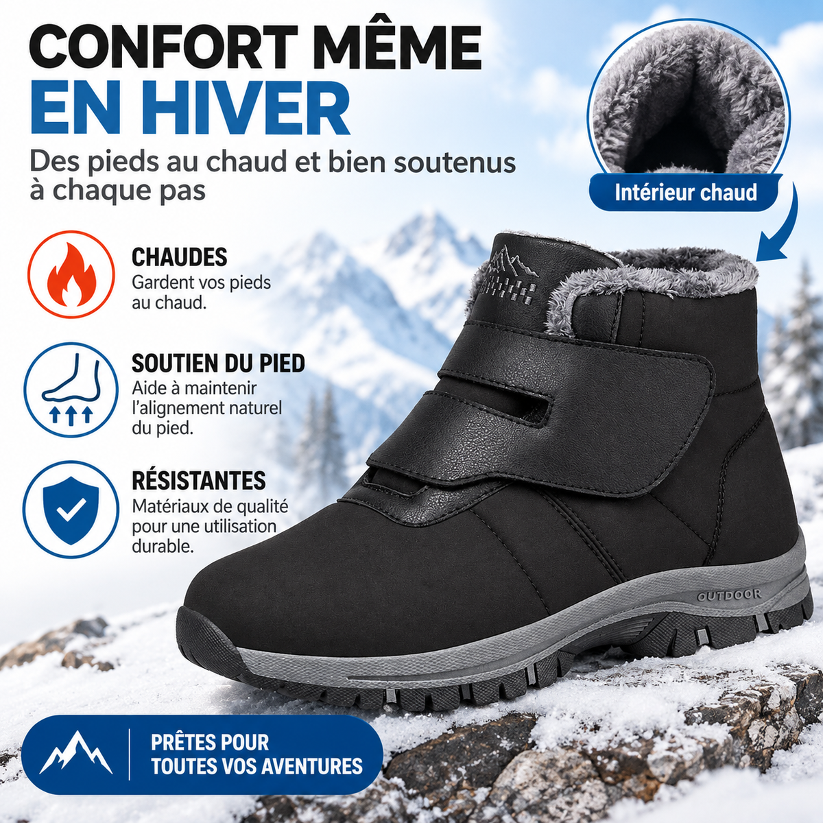 Bottines d'Hiver Homme Fourrées Ajustables