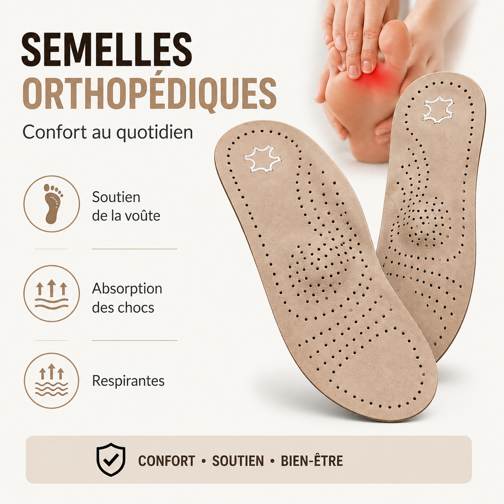 Semelles Orthopédiques Cuir Véritable Voûte Plantaire Pieds Plats