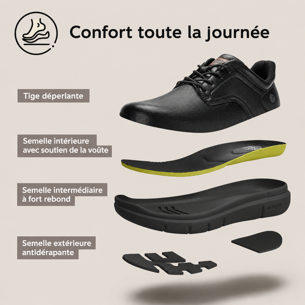 Chaussures Orthopédiques Noires Faciles à Enfiler Confort Quotidien