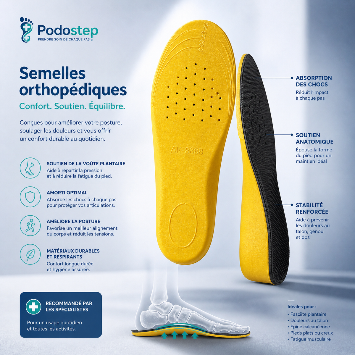 Semelles confort soutien voûte plantaire amortissantes