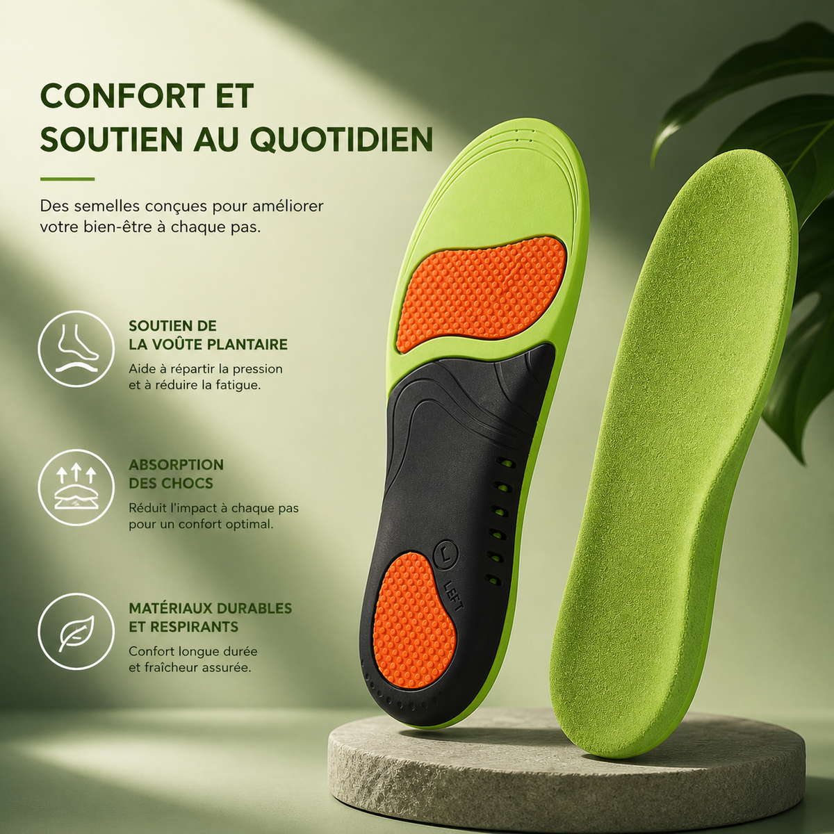 Semelles confort soutien plantaire zones amortissantes