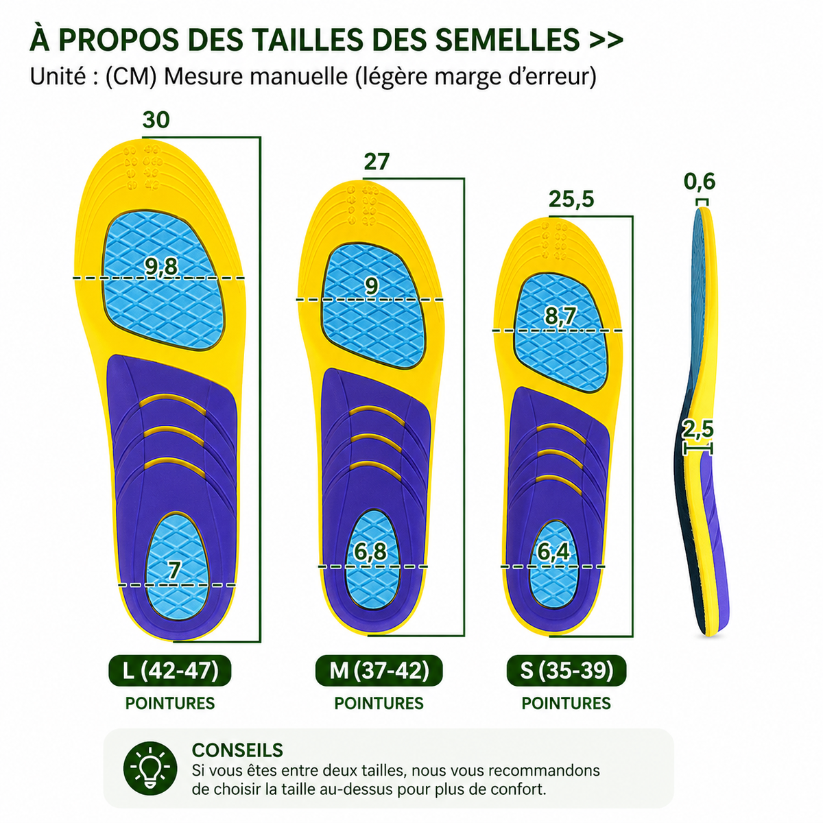 Semelles Sport Amorti Dynamique et Maintien Actif