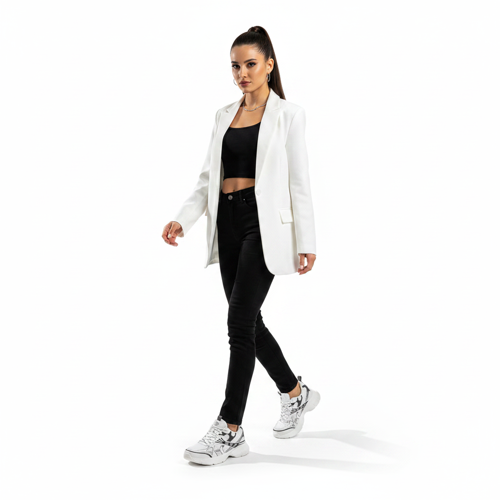Femme - corps entier - chunky sneaker blanche noire