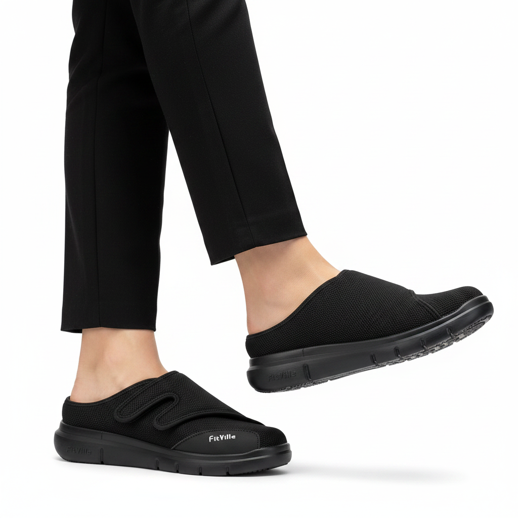 Femme - semelle visible - mule FitVille noire velcro