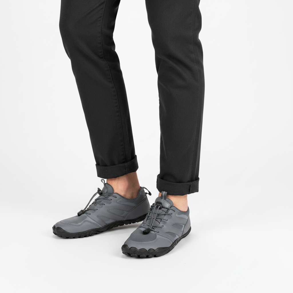 Homme - gros plan pieds - chaussure grise
