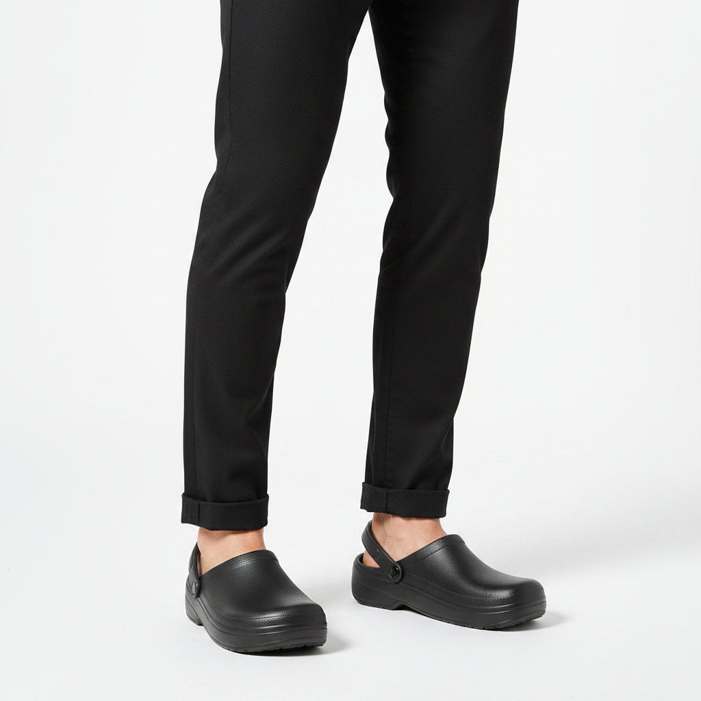 Homme - gros plan pieds - sabot noir