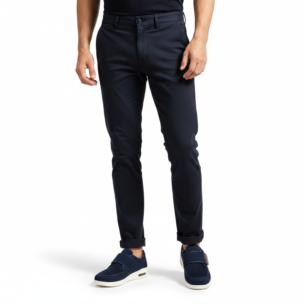 Homme - gros plan pieds - sneaker marine velcro air