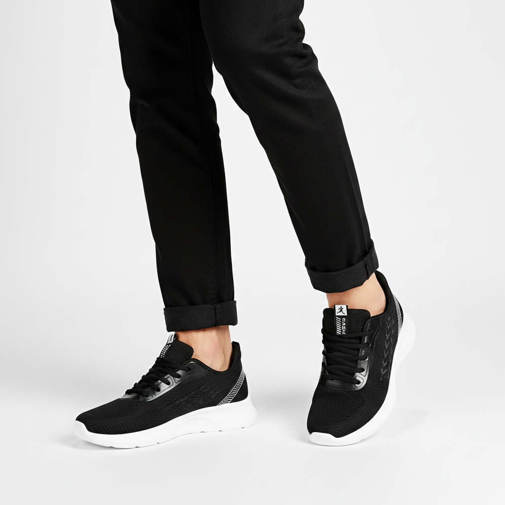 Homme - gros plan pieds - sneaker noire blanche