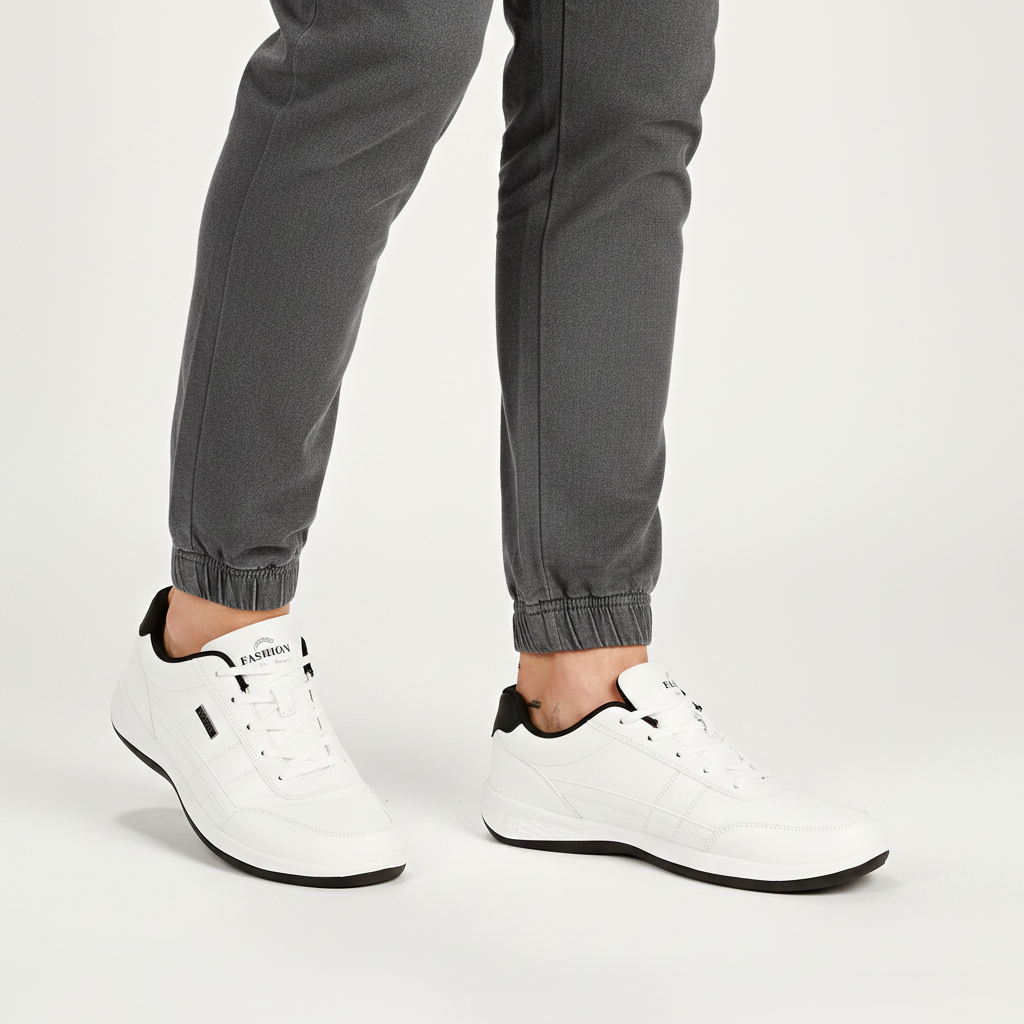 Sneaker blanche noire homme bas - 1